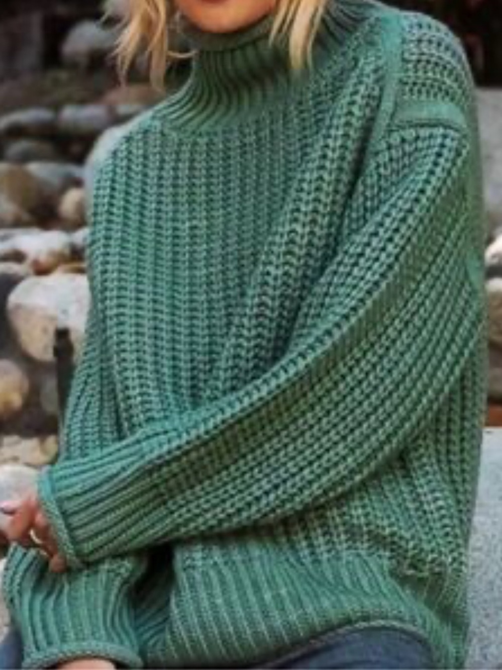 POL Sage Green Chunky Knit Turtleneck Sweater